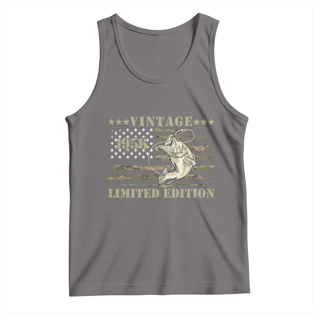 70th Birthday Fishing Vintage 1956 Limited Edition Tank Top Bass Fishing Camouflage American Flag Fisherman Gift