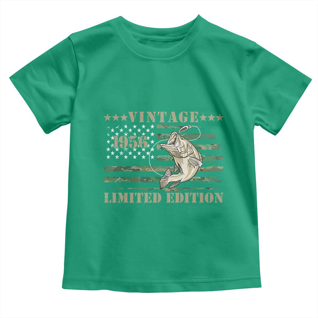 70th Birthday Fishing Vintage 1956 Limited Edition Toddler T Shirt Bass Fishing Camouflage American Flag Fisherman Gift