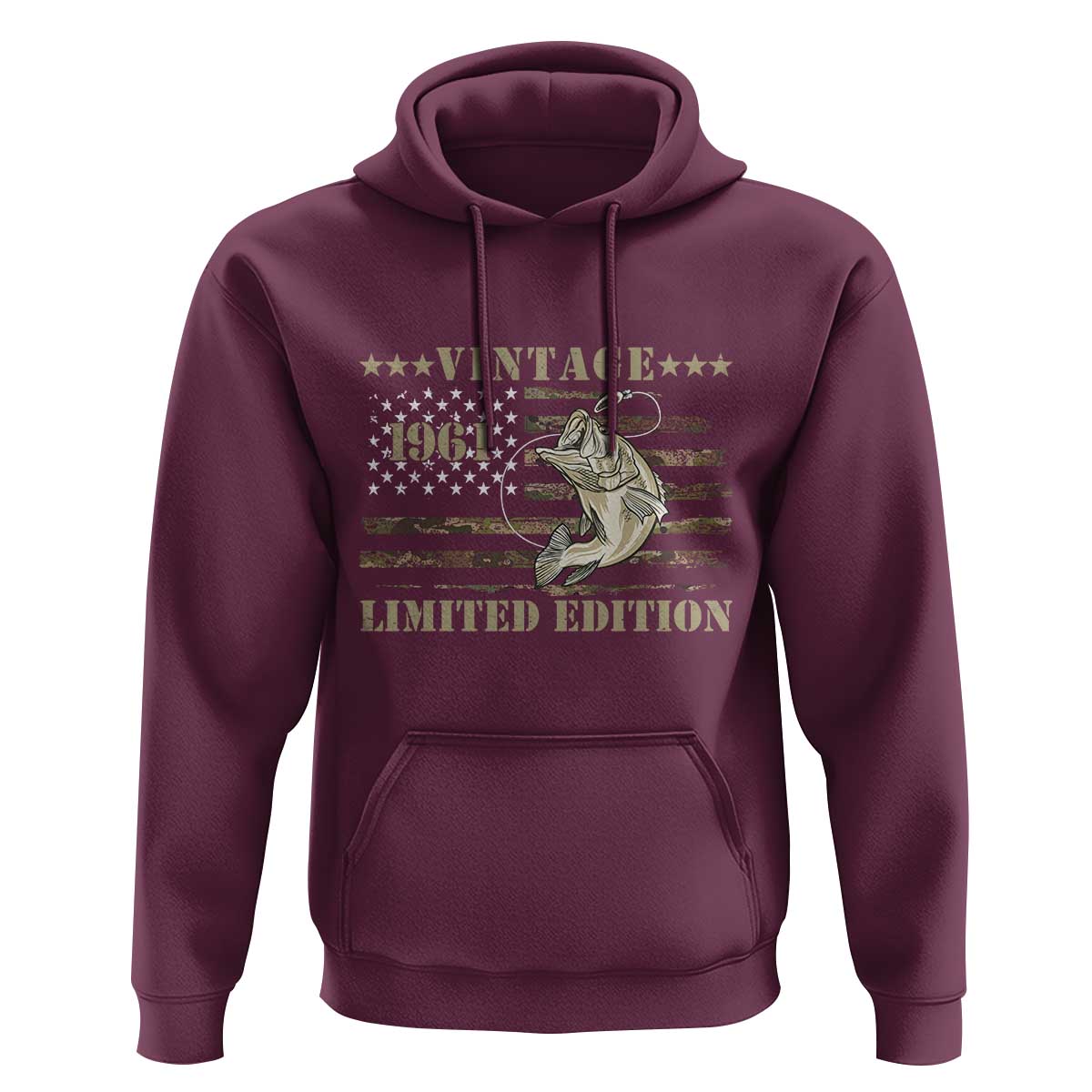 65th Birthday Fishing Vintage 1961 Limited Edition Hoodie Bass Fishing Camouflage American Flag Fisherman Gift