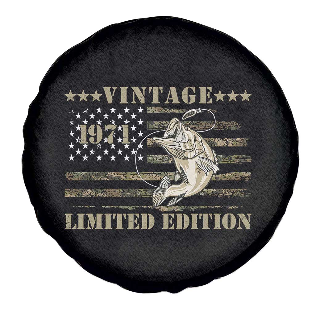 55th Birthday Fishing Vintage 1971 Limited Edition Spare Tire Cover Bass Fishing Camouflage American Flag Fisherman Gift