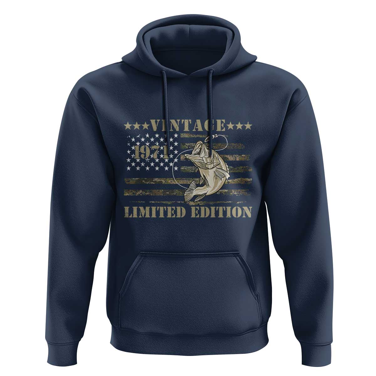 55th Birthday Fishing Vintage 1971 Limited Edition Hoodie Bass Fishing Camouflage American Flag Fisherman Gift