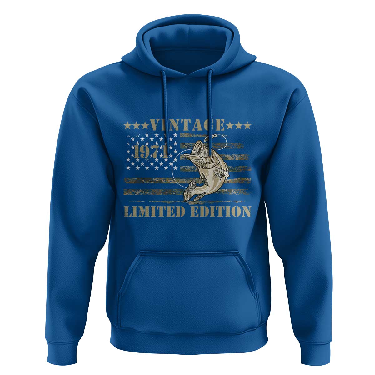 55th Birthday Fishing Vintage 1971 Limited Edition Hoodie Bass Fishing Camouflage American Flag Fisherman Gift