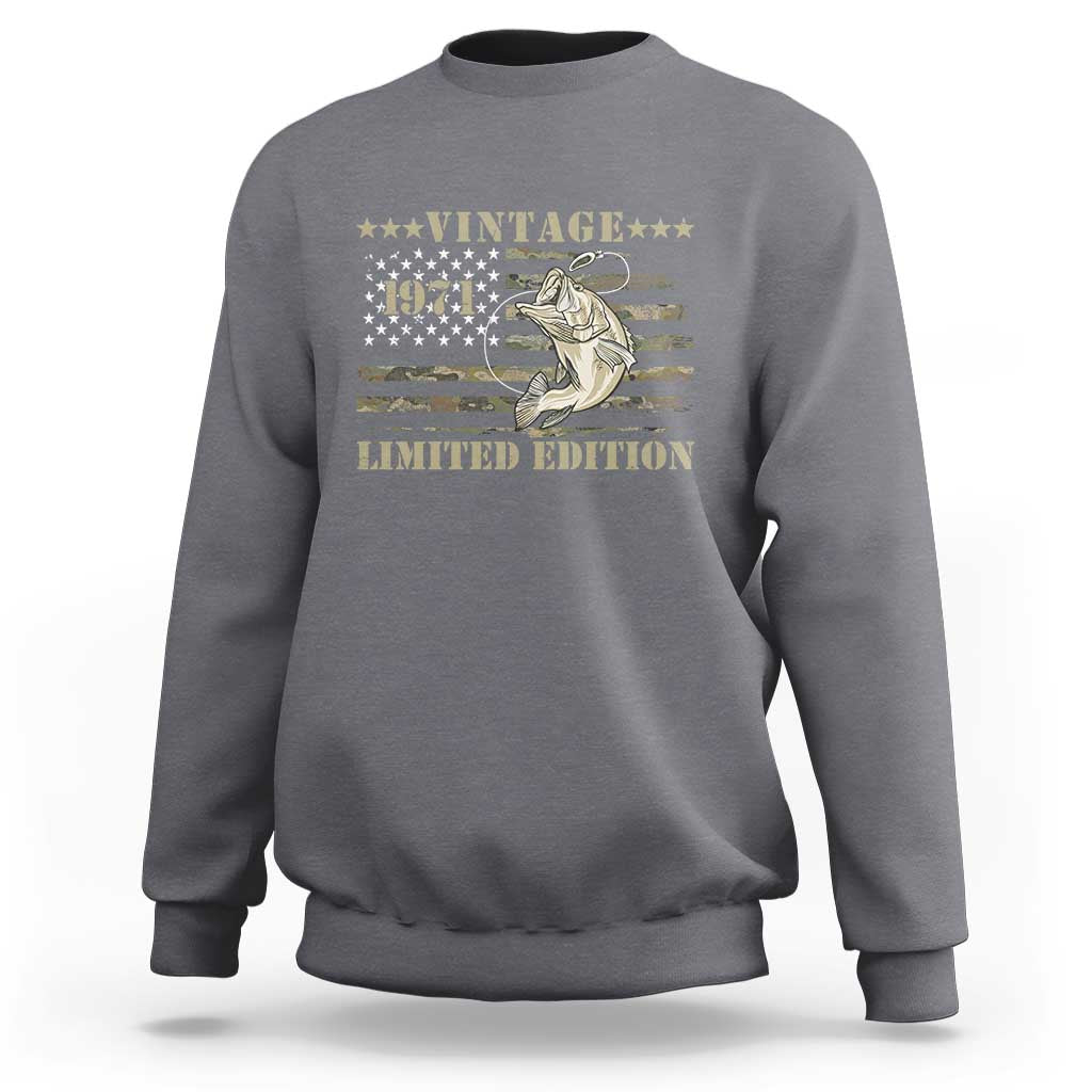 55th Birthday Fishing Vintage 1971 Limited Edition Sweatshirt Bass Fishing Camouflage American Flag Fisherman Gift