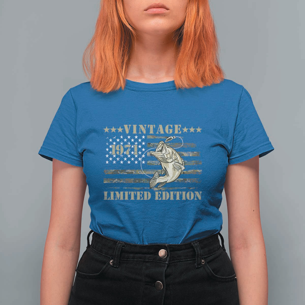 55th Birthday Fishing Vintage 1971 Limited Edition T Shirt For Women Bass Fishing Camouflage American Flag Fisherman Gift