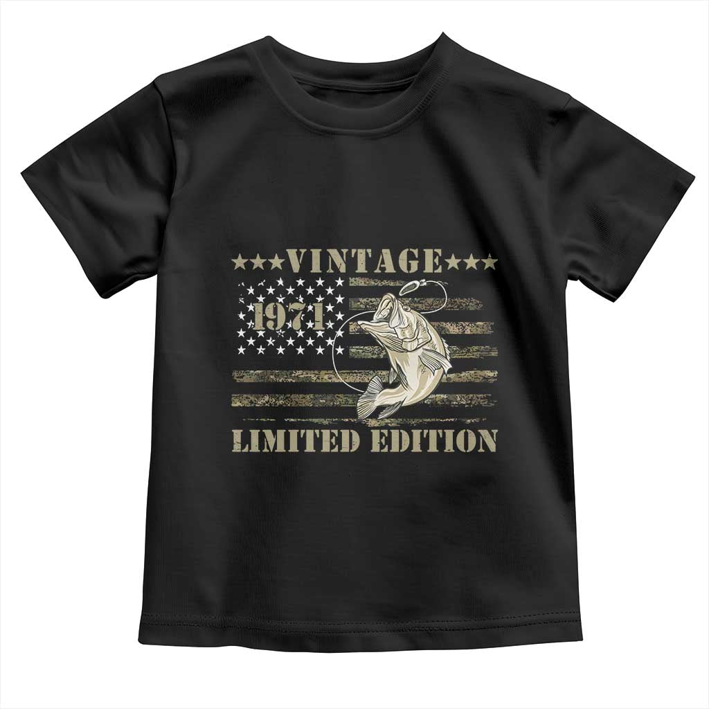 55th Birthday Fishing Vintage 1971 Limited Edition Toddler T Shirt Bass Fishing Camouflage American Flag Fisherman Gift
