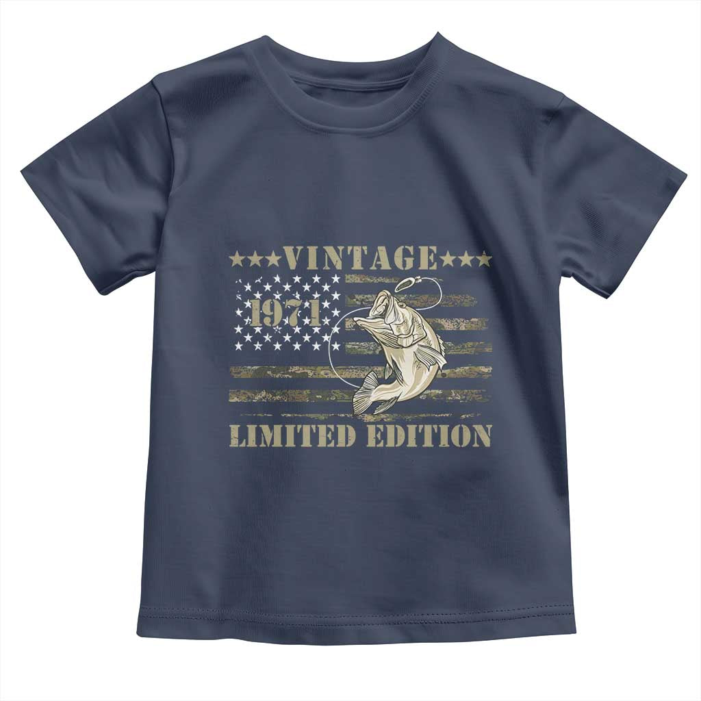 55th Birthday Fishing Vintage 1971 Limited Edition Toddler T Shirt Bass Fishing Camouflage American Flag Fisherman Gift