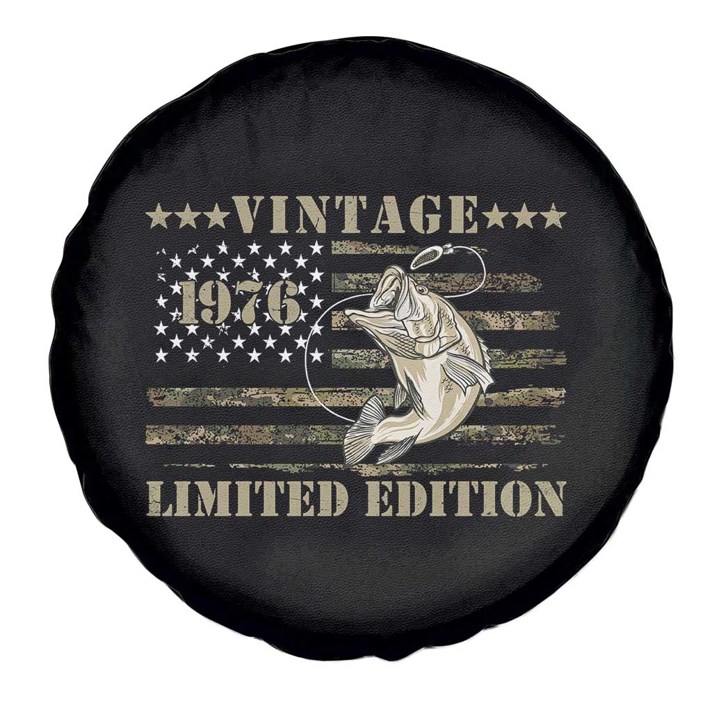 50th Birthday Fishing Vintage 1976 Limited Edition Spare Tire Cover Bass Fishing Camouflage American Flag Fisherman Gift