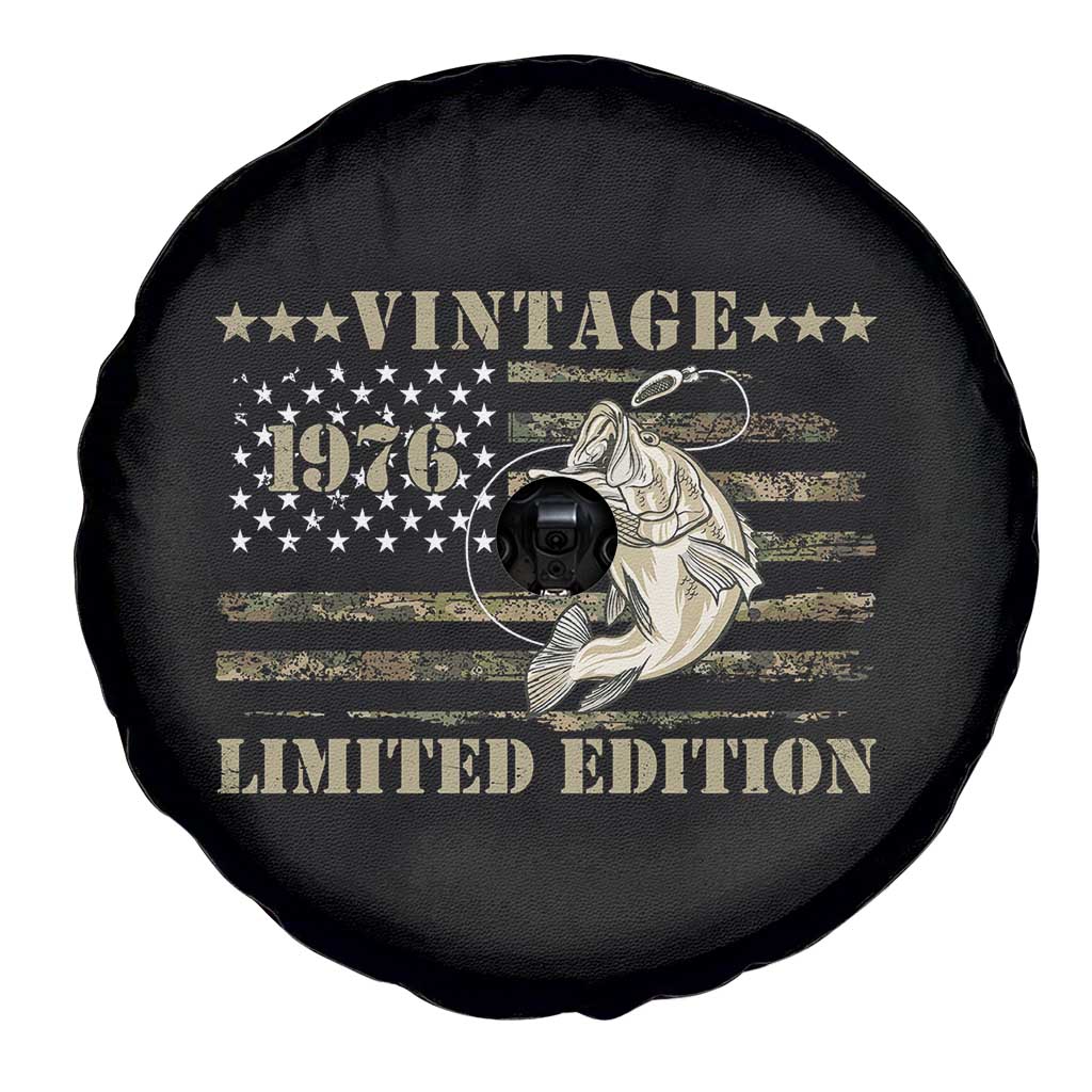 50th Birthday Fishing Vintage 1976 Limited Edition Spare Tire Cover Bass Fishing Camouflage American Flag Fisherman Gift