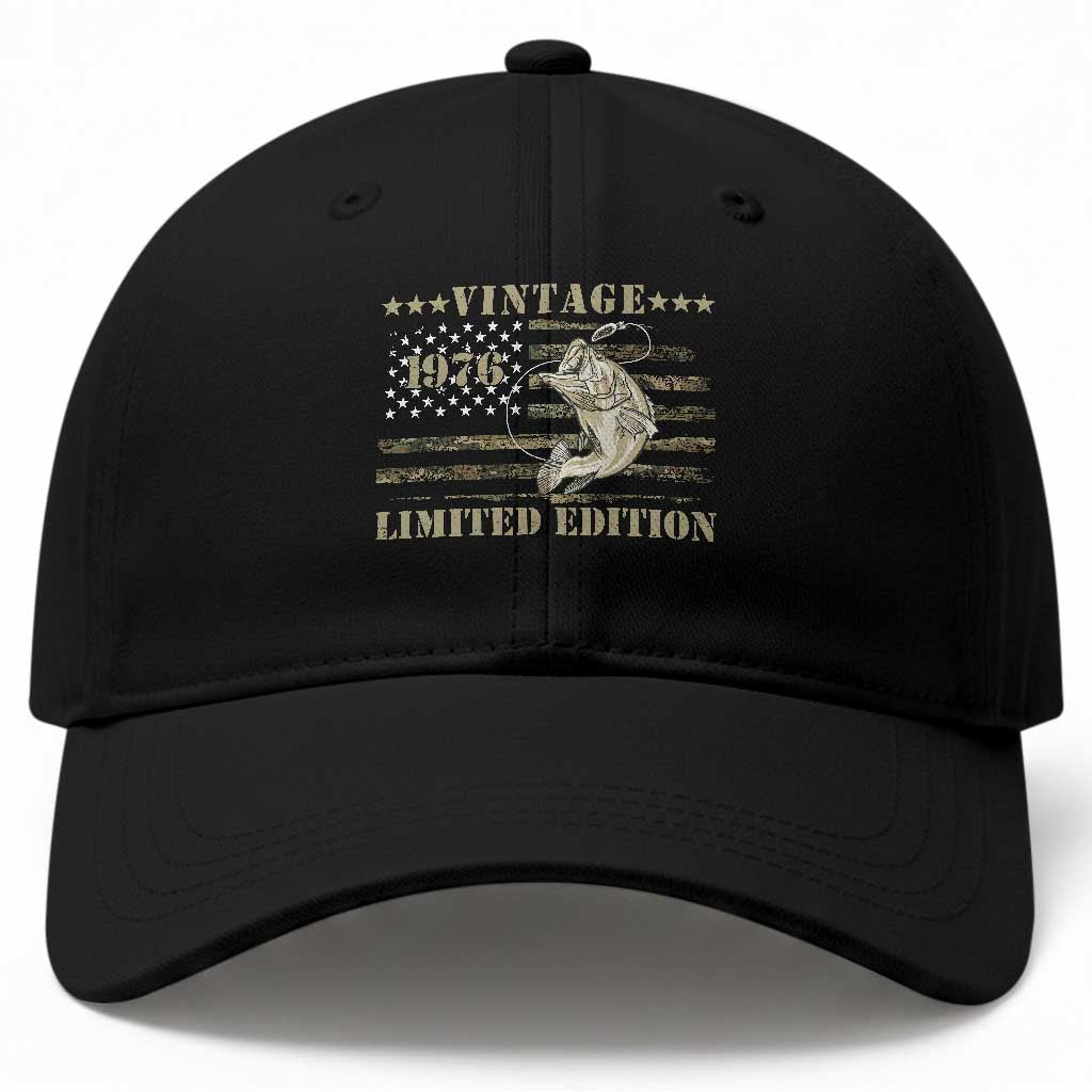 50th Birthday Fishing Vintage 1976 Limited Edition Baseball Cap Bass Fishing Camouflage American Flag Fisherman Gift