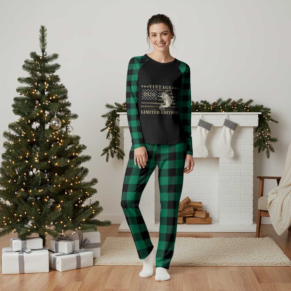 50th Birthday Fishing Vintage 1976 Limited Edition Plaid Pajama Set Bass Fishing Camouflage American Flag Fisherman Gift