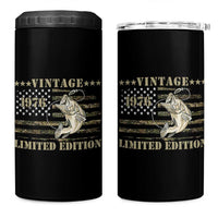50th Birthday Fishing Vintage 1976 Limited Edition 4 in 1 Can Cooler Tumbler Bass Fishing Camouflage American Flag Fisherman Gift