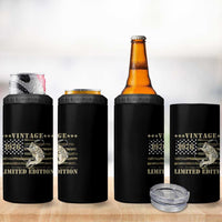 50th Birthday Fishing Vintage 1976 Limited Edition 4 in 1 Can Cooler Tumbler Bass Fishing Camouflage American Flag Fisherman Gift