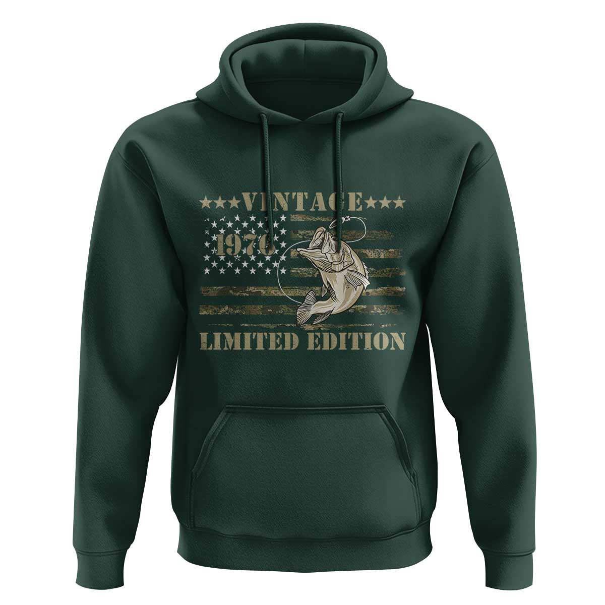 50th Birthday Fishing Vintage 1976 Limited Edition Hoodie Bass Fishing Camouflage American Flag Fisherman Gift