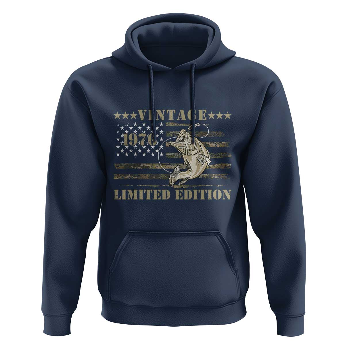 50th Birthday Fishing Vintage 1976 Limited Edition Hoodie Bass Fishing Camouflage American Flag Fisherman Gift