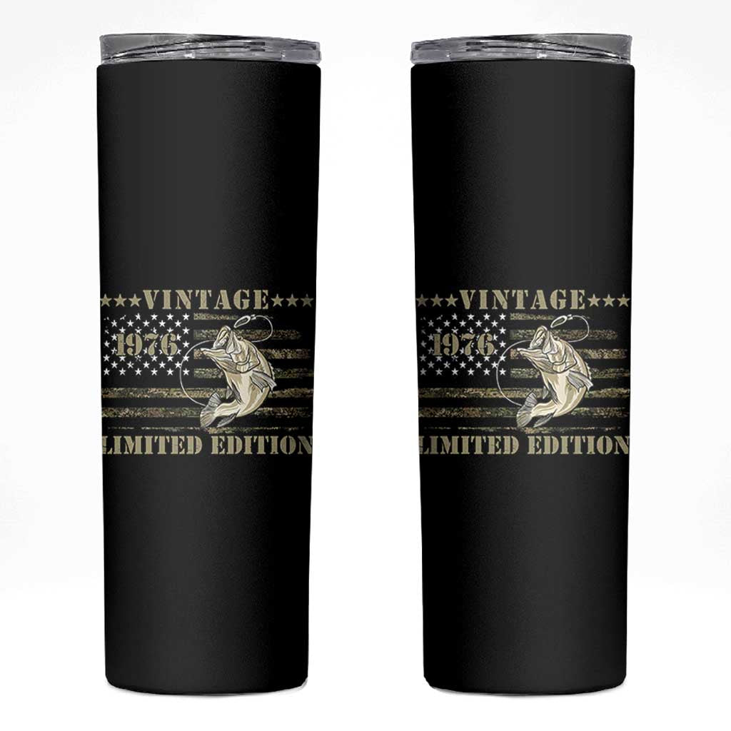 50th Birthday Fishing Vintage 1976 Limited Edition Skinny Tumbler Bass Fishing Camouflage American Flag Fisherman Gift