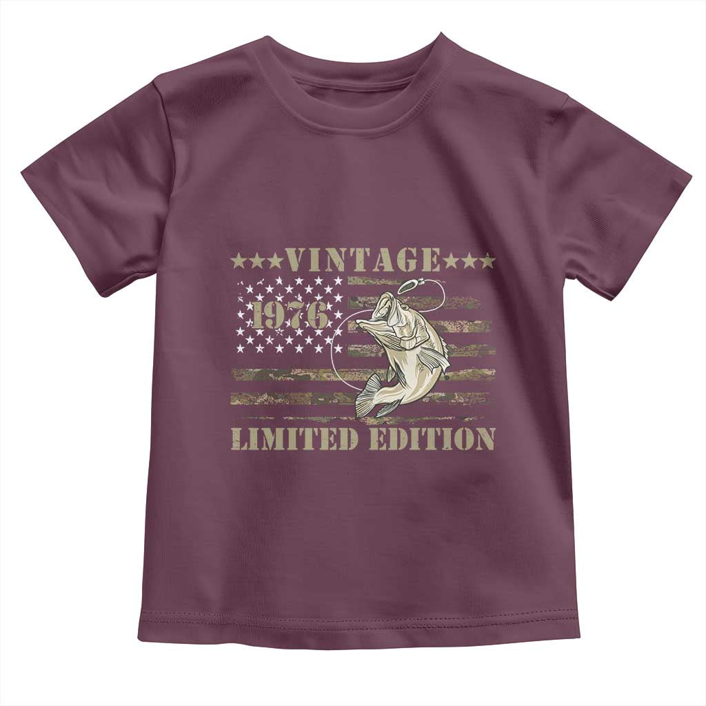 50th Birthday Fishing Vintage 1976 Limited Edition Toddler T Shirt Bass Fishing Camouflage American Flag Fisherman Gift