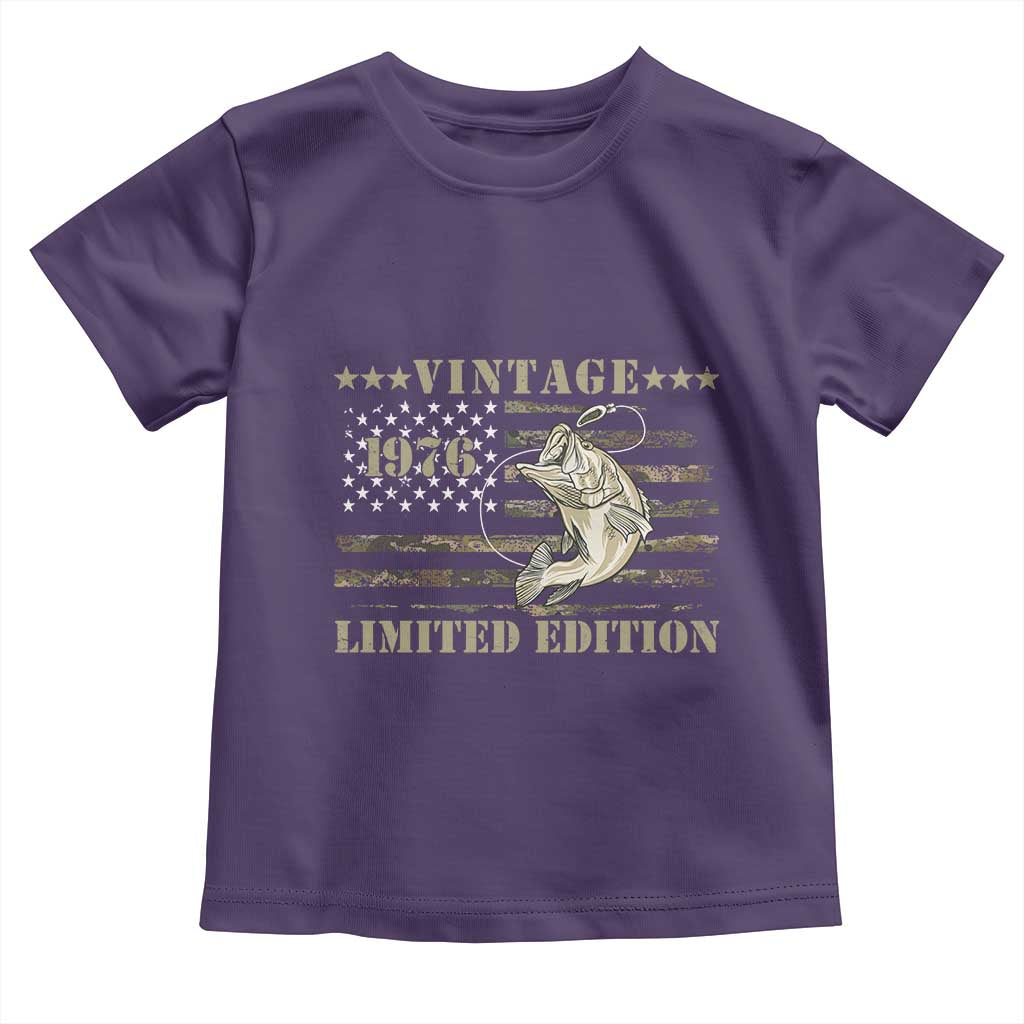 50th Birthday Fishing Vintage 1976 Limited Edition Toddler T Shirt Bass Fishing Camouflage American Flag Fisherman Gift