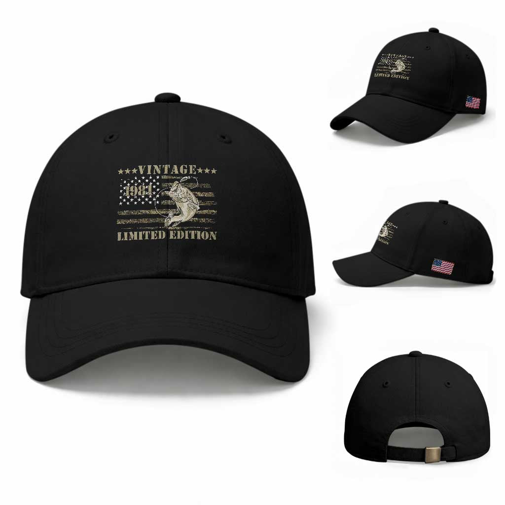 45th Birthday Fishing Vintage 1981 Limited Edition Baseball Cap Bass Fishing Camouflage American Flag Fisherman Gift