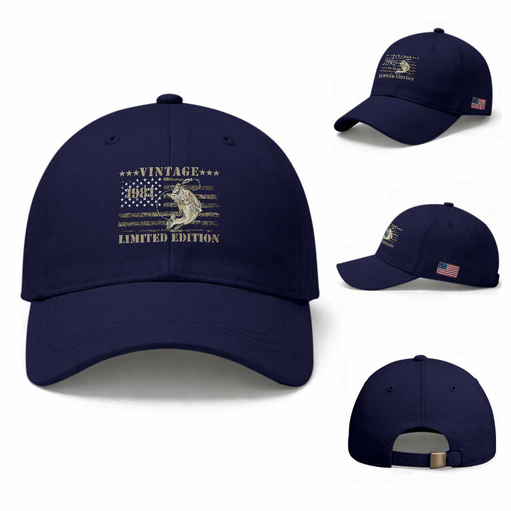 45th Birthday Fishing Vintage 1981 Limited Edition Baseball Cap Bass Fishing Camouflage American Flag Fisherman Gift