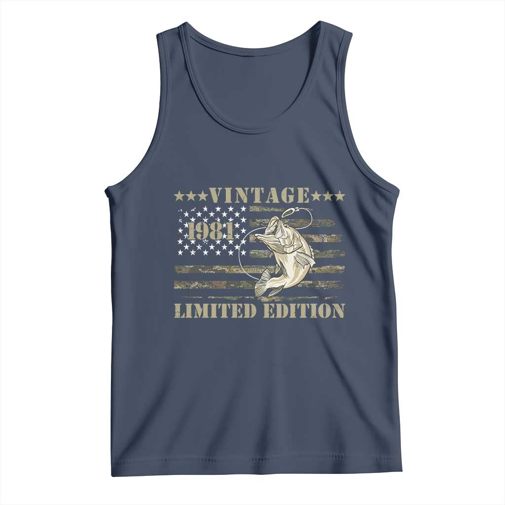 45th Birthday Fishing Vintage 1981 Limited Edition Tank Top Bass Fishing Camouflage American Flag Fisherman Gift
