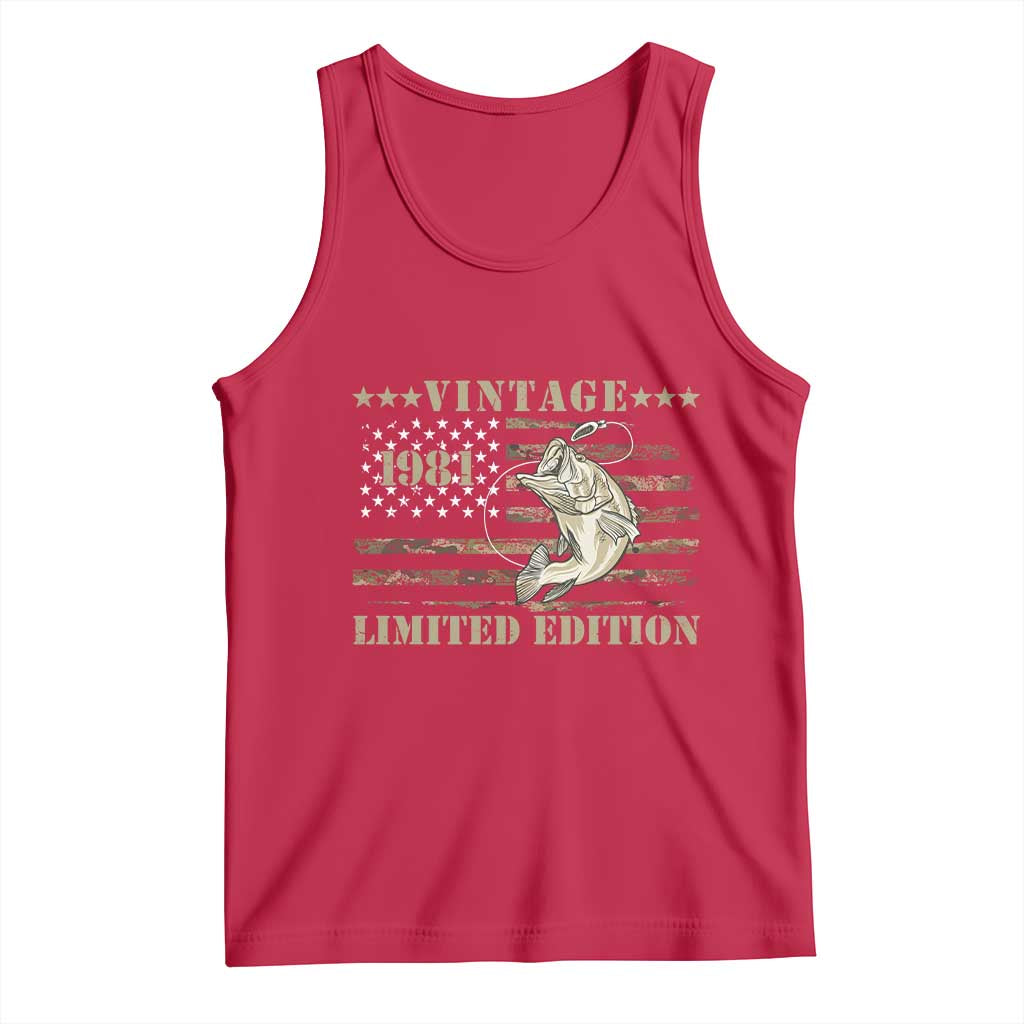 45th Birthday Fishing Vintage 1981 Limited Edition Tank Top Bass Fishing Camouflage American Flag Fisherman Gift