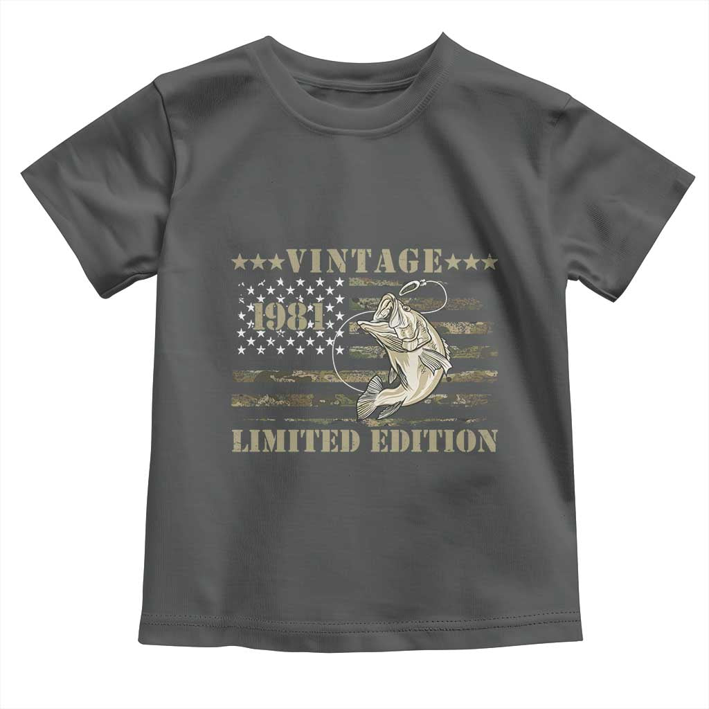 45th Birthday Fishing Vintage 1981 Limited Edition Toddler T Shirt Bass Fishing Camouflage American Flag Fisherman Gift