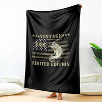 40th Birthday Fishing Vintage 1986 Limited Edition Throw Blanket Bass Fishing Camouflage American Flag Fisherman Gift
