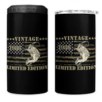 40th Birthday Fishing Vintage 1986 Limited Edition 4 in 1 Can Cooler Tumbler Bass Fishing Camouflage American Flag Fisherman Gift