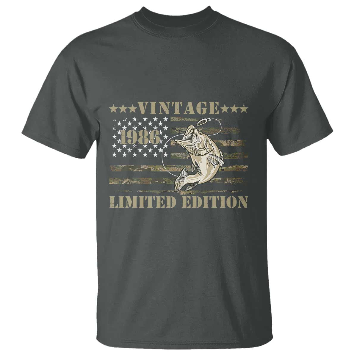 40th Birthday Fishing Vintage 1986 Limited Edition T Shirt Bass Fishing Camouflage American Flag Fisherman Gift