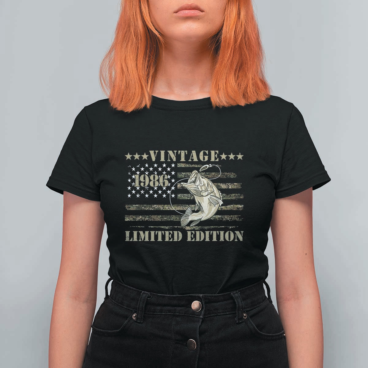 40th Birthday Fishing Vintage 1986 Limited Edition T Shirt For Women Bass Fishing Camouflage American Flag Fisherman Gift