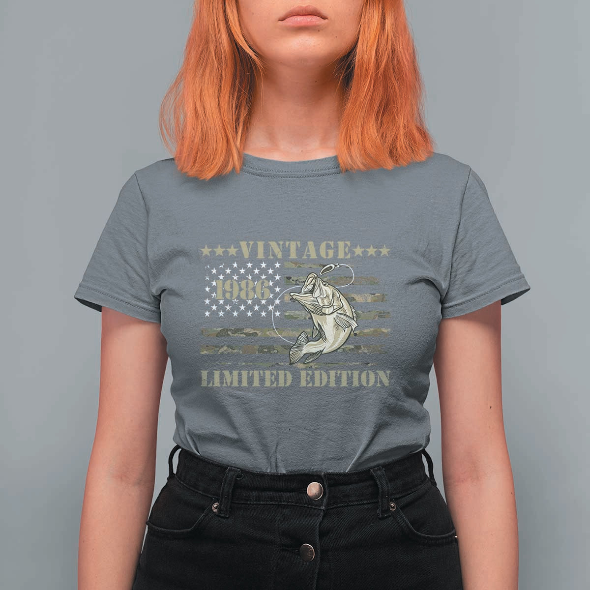 40th Birthday Fishing Vintage 1986 Limited Edition T Shirt For Women Bass Fishing Camouflage American Flag Fisherman Gift