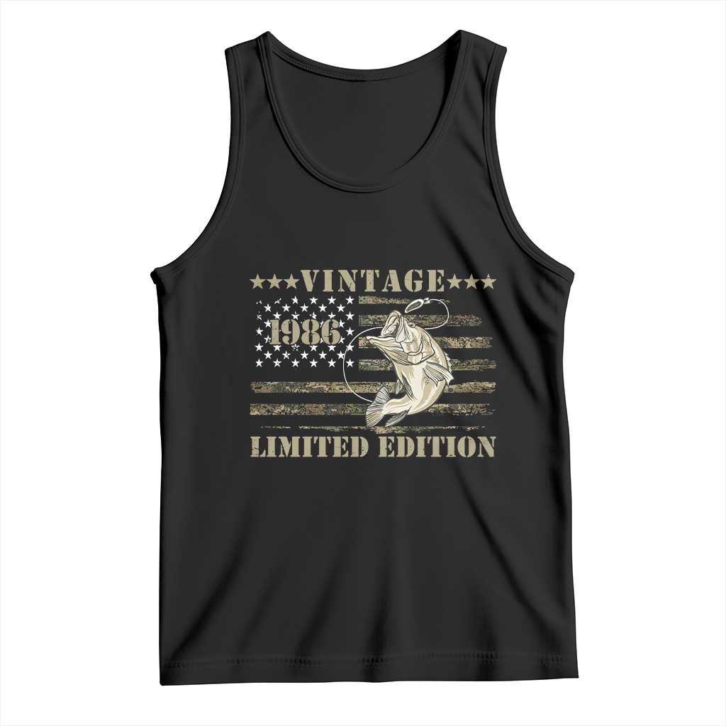 40th Birthday Fishing Vintage 1986 Limited Edition Tank Top Bass Fishing Camouflage American Flag Fisherman Gift