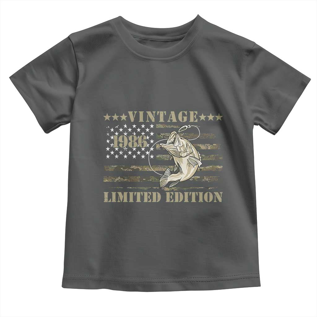 40th Birthday Fishing Vintage 1986 Limited Edition Toddler T Shirt Bass Fishing Camouflage American Flag Fisherman Gift