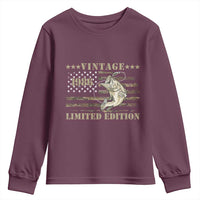 40th Birthday Fishing Vintage 1986 Limited Edition Youth Sweatshirt Bass Fishing Camouflage American Flag Fisherman Gift