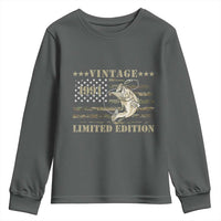 35th Birthday Fishing Vintage 1991 Limited Edition Youth Sweatshirt Bass Fishing Camouflage American Flag Fisherman Gift