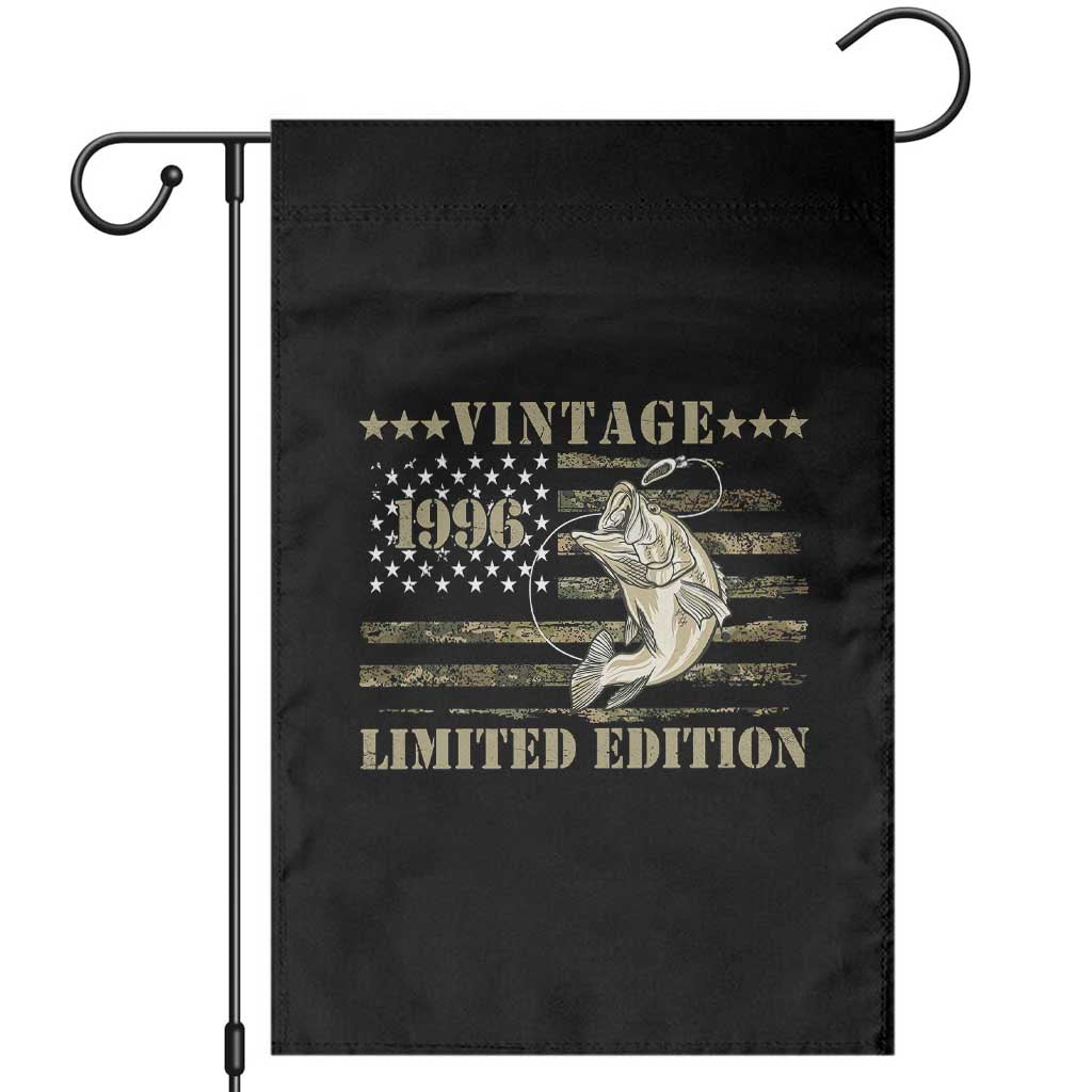 30th Birthday Fishing Vintage 1996 Limited Edition Garden Flag Bass Fishing Camouflage American Flag Fisherman Gift