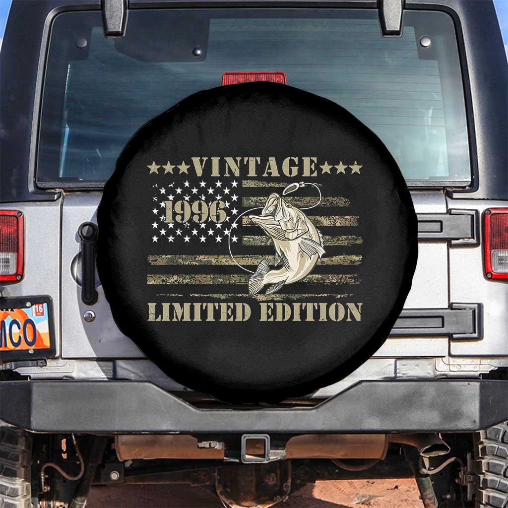 30th Birthday Fishing Vintage 1996 Limited Edition Spare Tire Cover Bass Fishing Camouflage American Flag Fisherman Gift