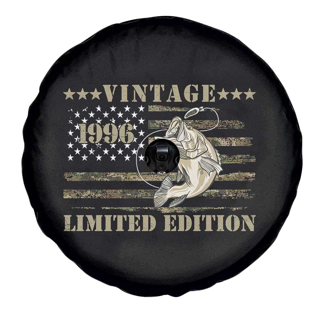 30th Birthday Fishing Vintage 1996 Limited Edition Spare Tire Cover Bass Fishing Camouflage American Flag Fisherman Gift