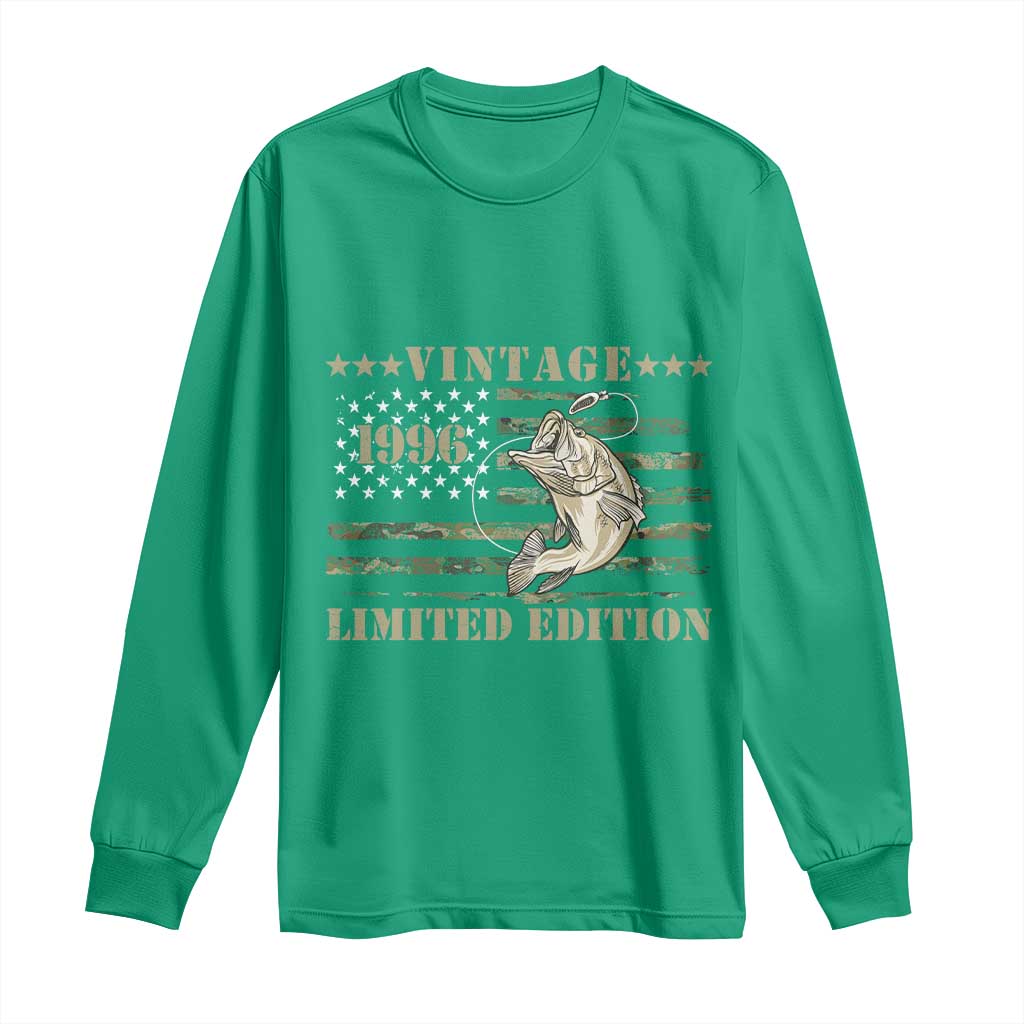 30th Birthday Fishing Vintage 1996 Limited Edition Long Sleeve Shirt Bass Fishing Camouflage American Flag Fisherman Gift