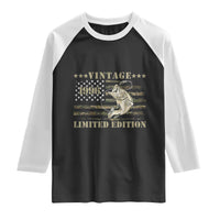30th Birthday Fishing Vintage 1996 Limited Edition Raglan Shirt Bass Fishing Camouflage American Flag Fisherman Gift