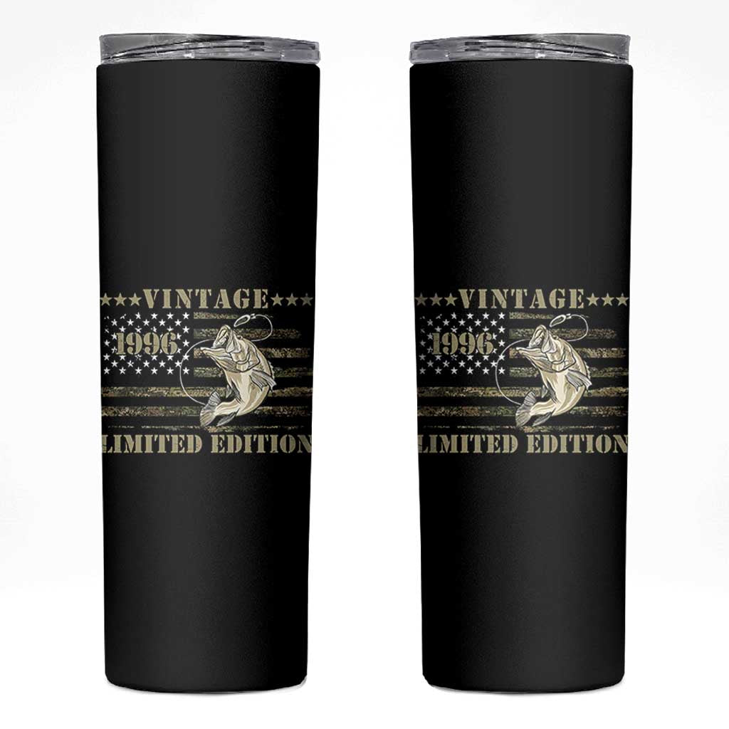 30th Birthday Fishing Vintage 1996 Limited Edition Skinny Tumbler Bass Fishing Camouflage American Flag Fisherman Gift