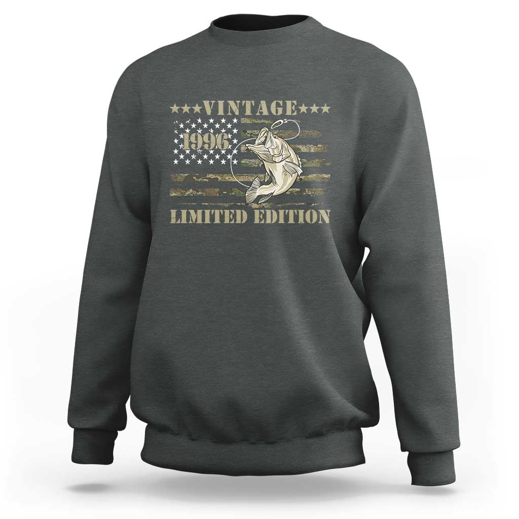 30th Birthday Fishing Vintage 1996 Limited Edition Sweatshirt Bass Fishing Camouflage American Flag Fisherman Gift