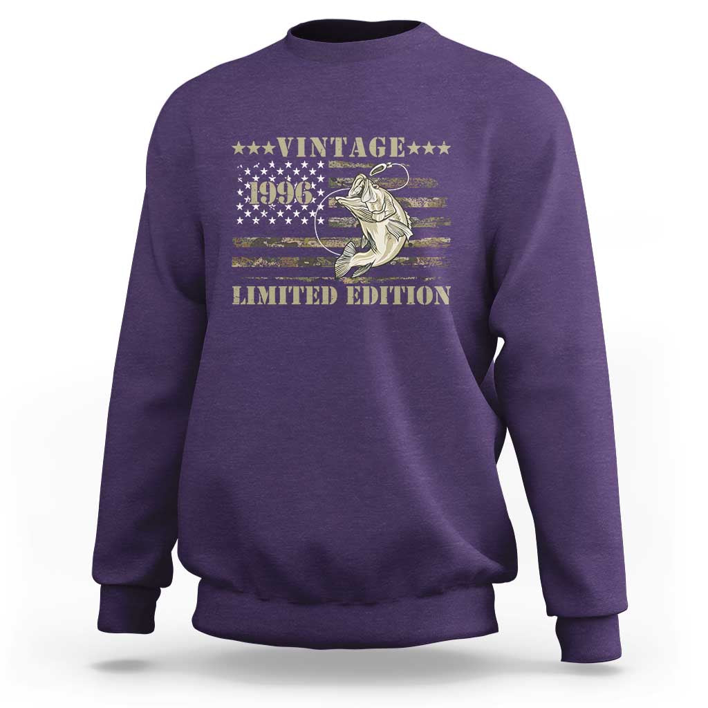 30th Birthday Fishing Vintage 1996 Limited Edition Sweatshirt Bass Fishing Camouflage American Flag Fisherman Gift