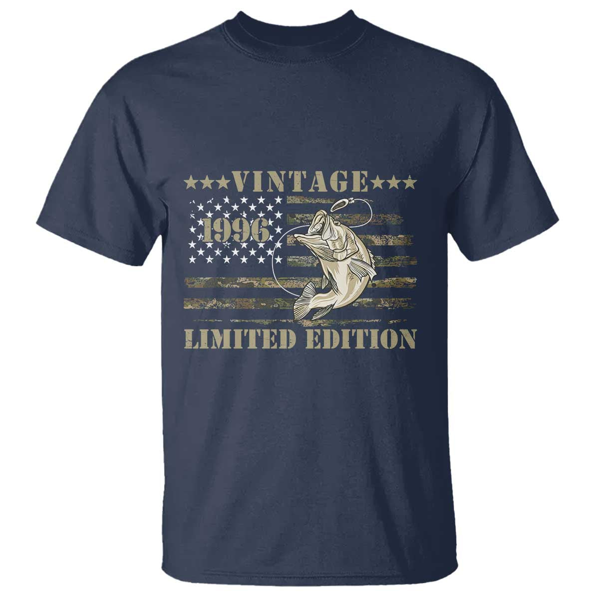 30th Birthday Fishing Vintage 1996 Limited Edition T Shirt Bass Fishing Camouflage American Flag Fisherman Gift