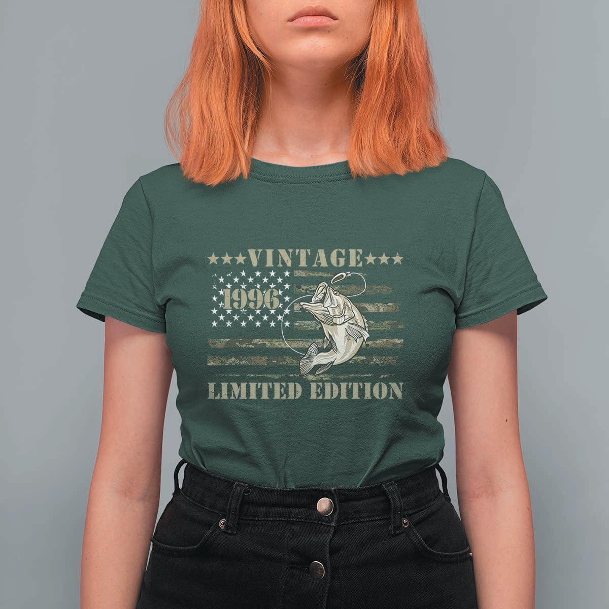 30th Birthday Fishing Vintage 1996 Limited Edition T Shirt For Women Bass Fishing Camouflage American Flag Fisherman Gift