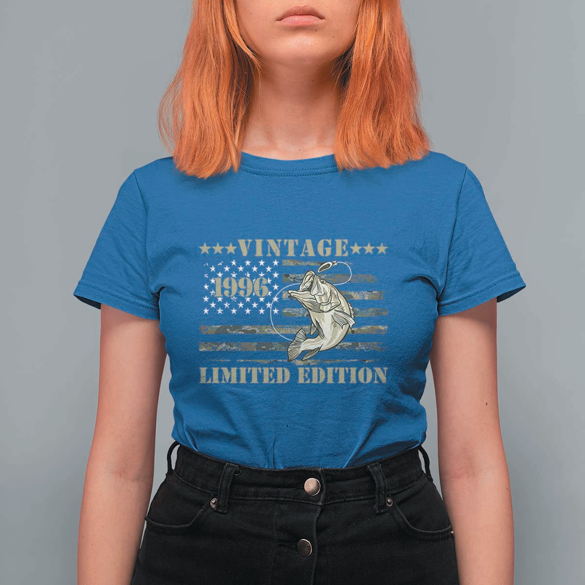30th Birthday Fishing Vintage 1996 Limited Edition T Shirt For Women Bass Fishing Camouflage American Flag Fisherman Gift