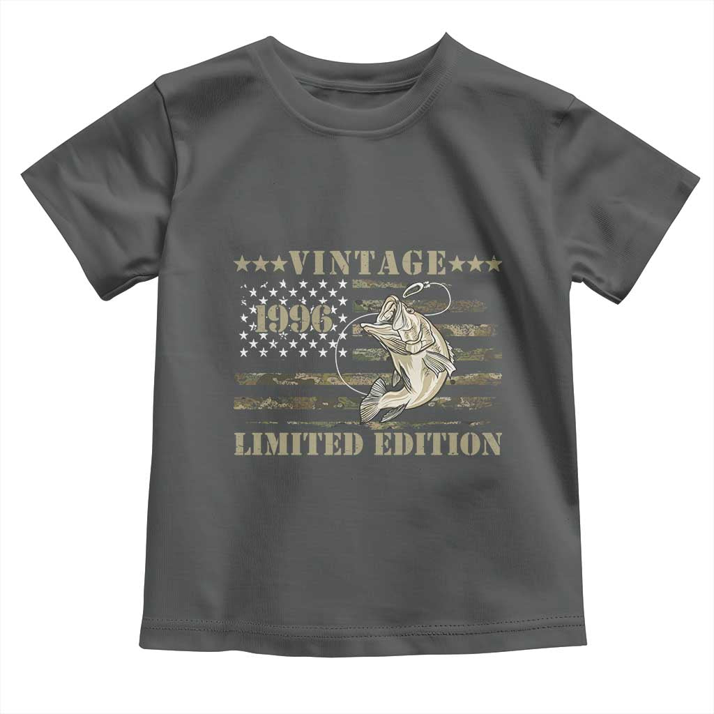 30th Birthday Fishing Vintage 1996 Limited Edition Toddler T Shirt Bass Fishing Camouflage American Flag Fisherman Gift