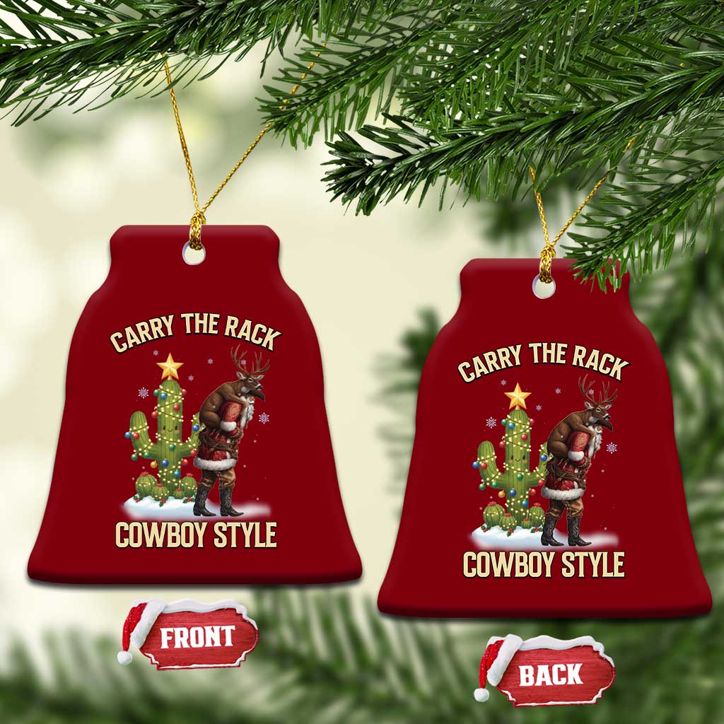 Funny Santa Hunting Ceramic Ornament Carry The Rack Cowboy Style - Wonder Print Shop