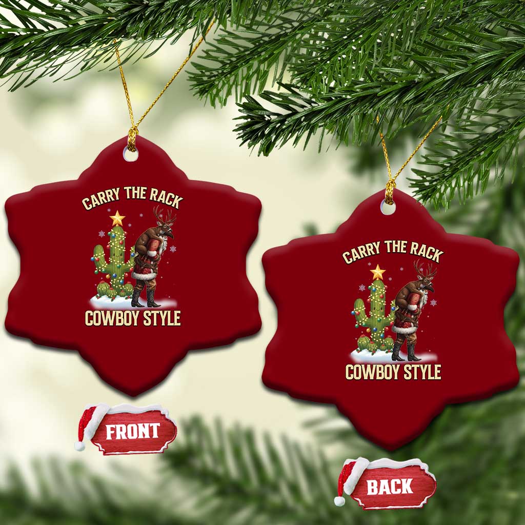 Funny Santa Hunting Ceramic Ornament Carry The Rack Cowboy Style - Wonder Print Shop