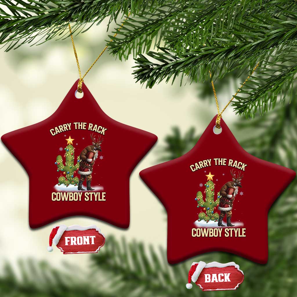 Funny Santa Hunting Ceramic Ornament Carry The Rack Cowboy Style - Wonder Print Shop
